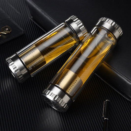 Bouteille en verre 400ML avec infuseur à thé – Tumbler double paroi pour sport et bureau